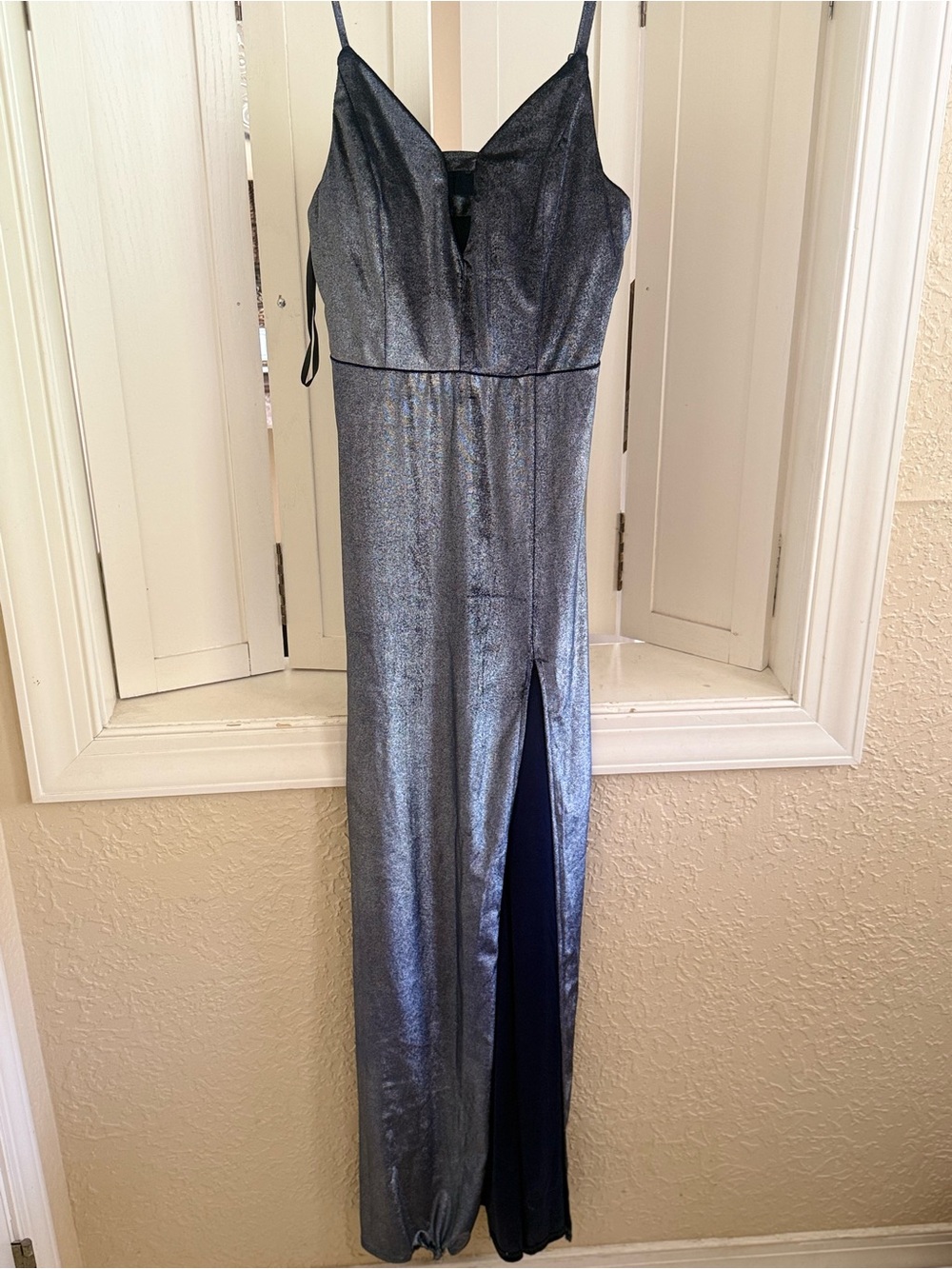 B. Darlin Shimmery Navy Metallic Evening Dress